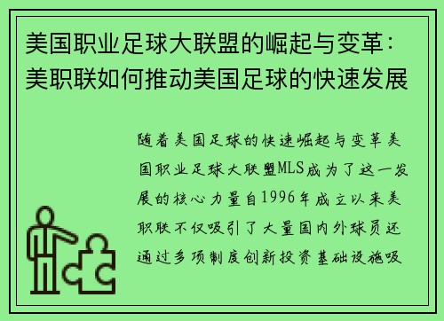 美国职业足球大联盟的崛起与变革：美职联如何推动美国足球的快速发展